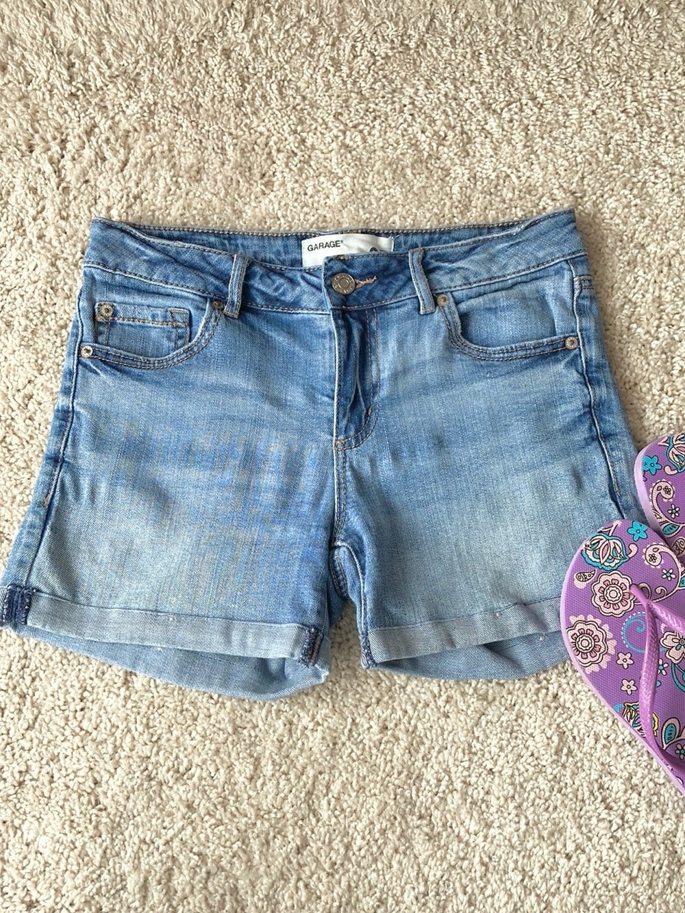 Garage | Light-Wash Cuffed Denim Shorts